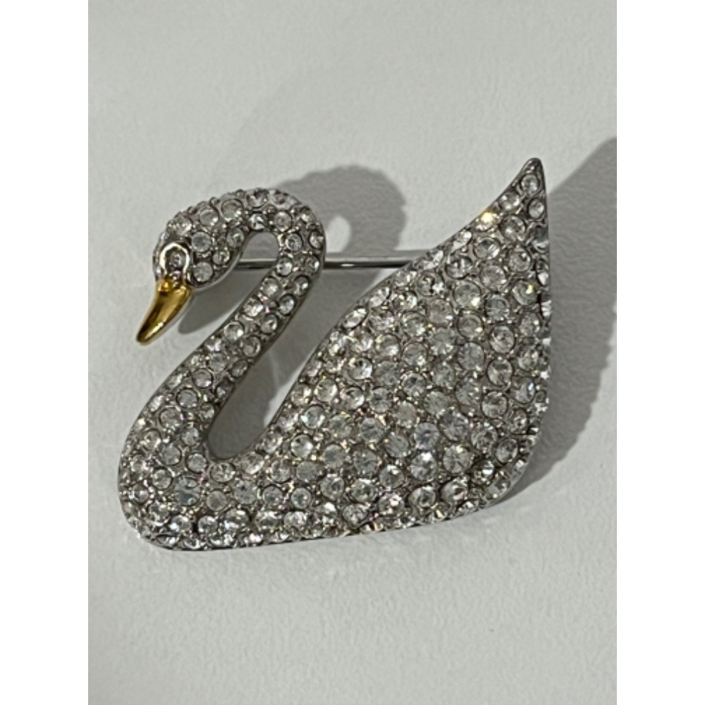 100% authentic Swarovski Swan Brooch Crystal Pave Gold Tone Elegant Bird Pin‎